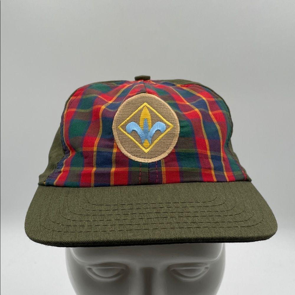Cub Scouts Webelos Pin Plaid Olive Green Baseball Cap Badge Rank Colors Vintage